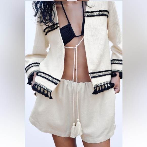 New ZARA Fringed Cuffs Passementerie Long Sleeve Jacket - Picture 4 of 14